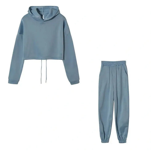 Women’s Winter and Autumn Two-Piece Tracksuit - Oversized Sweatshirt Solid Color Sportswear Hoodie - Warms Hoodies